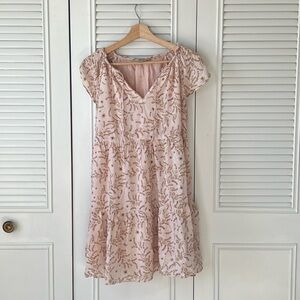 LOFT Pink Floral Short-Sleeve Dress